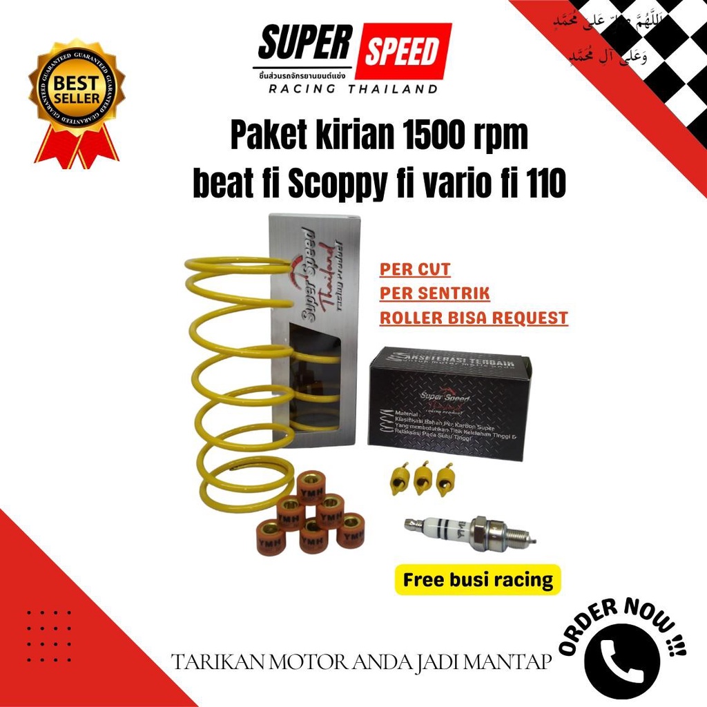 (Free Busi Racing) Paket Kirian BEAT FI 2012-2019 VARIO SCOOPY FI 3 Item Percvt Perkampas dan roller