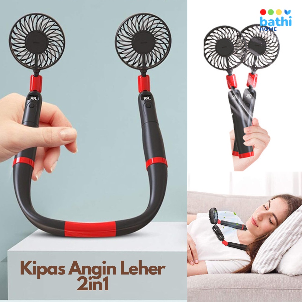 Kipas Angin Leher 2in1 LED Display Portable Seperable Cooling Neck Fan BATHI-D9