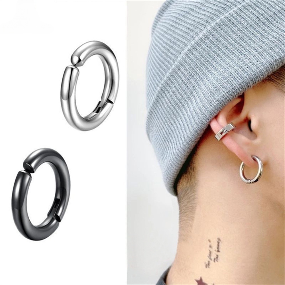 [OK]1pc Anting Klip Tanpa Tindik Bahan Titanium Steel Gaya Hip Hop Untuk Pria / Wanita