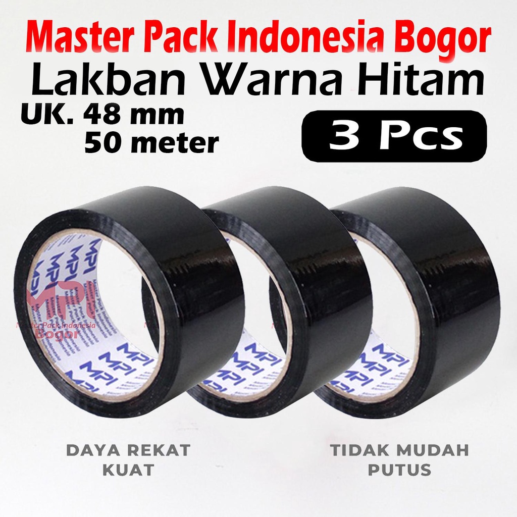 

3 ROLL - Lakban MPI Warna Hitam 48 mm x 50 Meter - Lakban Warna Master Pack Indonesia