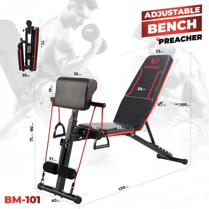 Kursi Fitness Alat Gym bangku Sit up Adjustable Preacher Bench Press