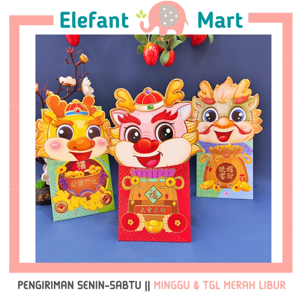 

ELEFANT Amplop Imlek Naga Angpao Sincia 2024 Angpau 3D Kuping Panjang Kertas Dragon Chinese New Year Red Envelope