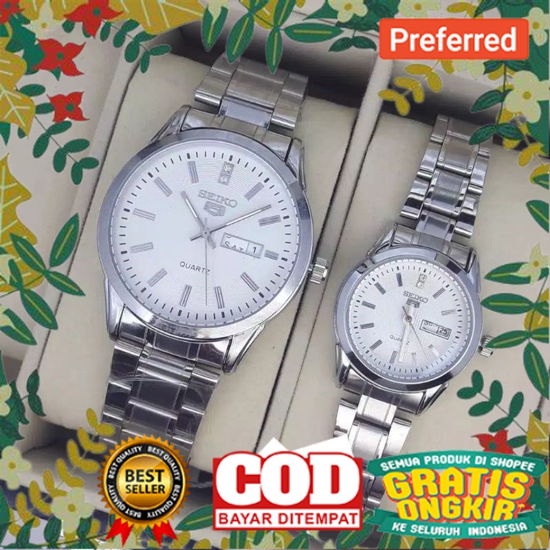 best seller || bisa satuan || jam tangan couple s3iko balok tanggal dan hari NF-1500RR rantai diamet