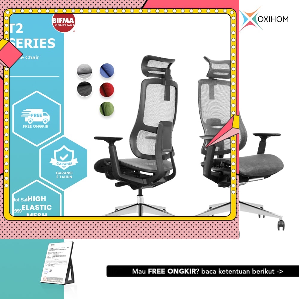 Oxihom T2 Full Mesh Kursi Kantor Kursi Gaming Belajar Jaring Hidrolik - Free Ongkir