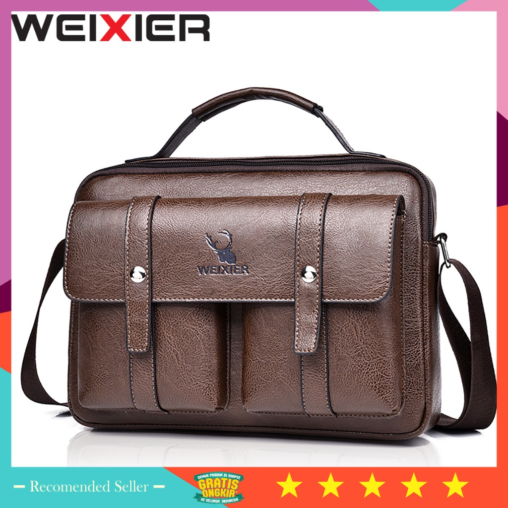Tas Pria keren Casual BRanded Premium Murah Original kuat - WEIXIER D256 Tas Selempang Pria Kulit An