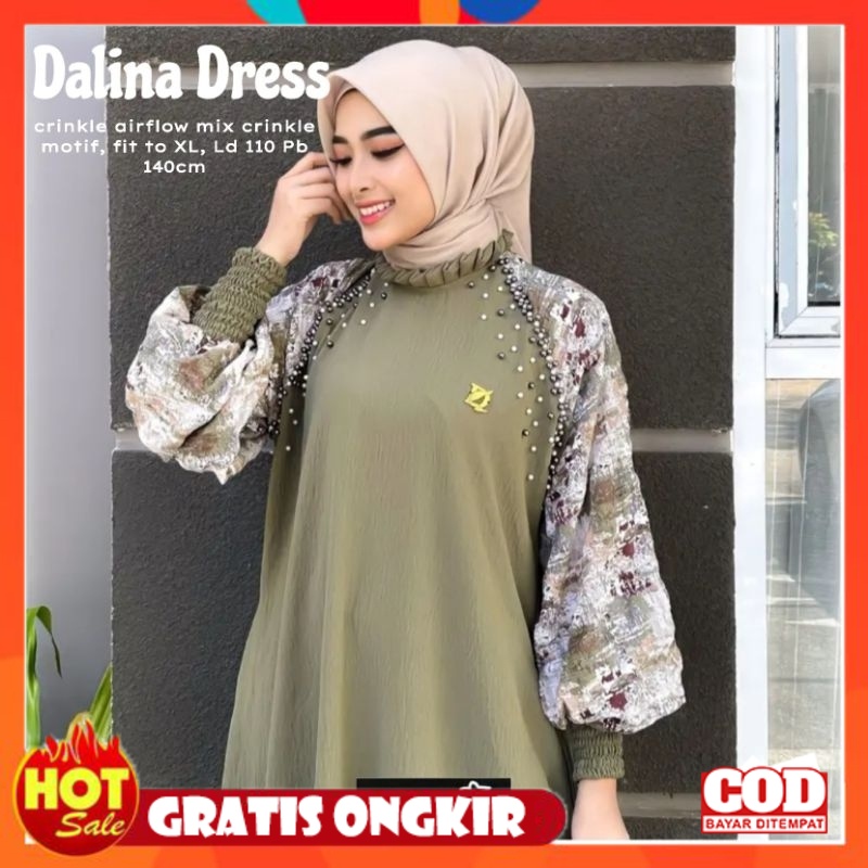 KAIN ADEM HALUS TEBAL / Dalina dress maxy  gamis wanita tangan balon dress payet Ada size JUMBO