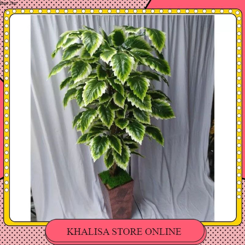 Pohon hias gerigi daun besar artificial + pot / pohon sudut ruang tamu