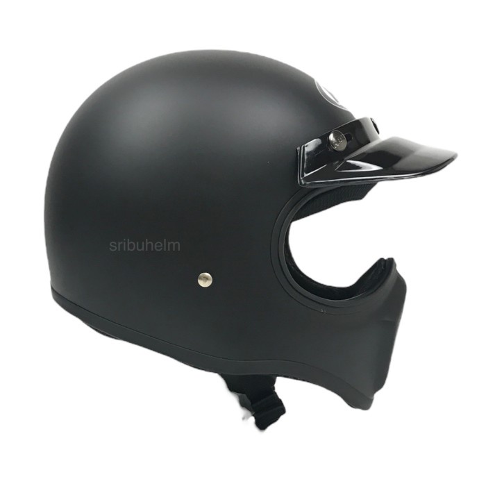 Helm Cakil HBC Inner Visor Helm Retro Helm Fullface - HBC-Hitam Doff, Tanpa Visor