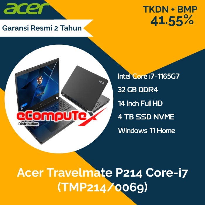Laptop Acer Travelmate P214 (TMP214/0069) i7 32GB 4TB - TKDN RESMI