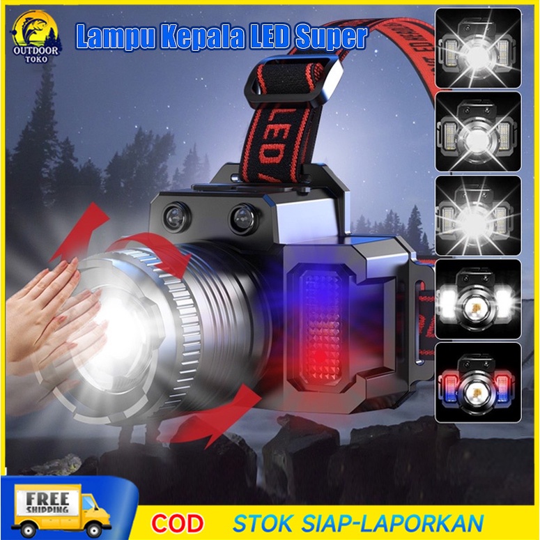 【COD】Lampu Kepala LED Super Terang 5000 Lumen dengan Sensor Tangan USB Charging Senter Sorot dengan 6 Mode Cahaya Lampu Kepala Untuk Memancing