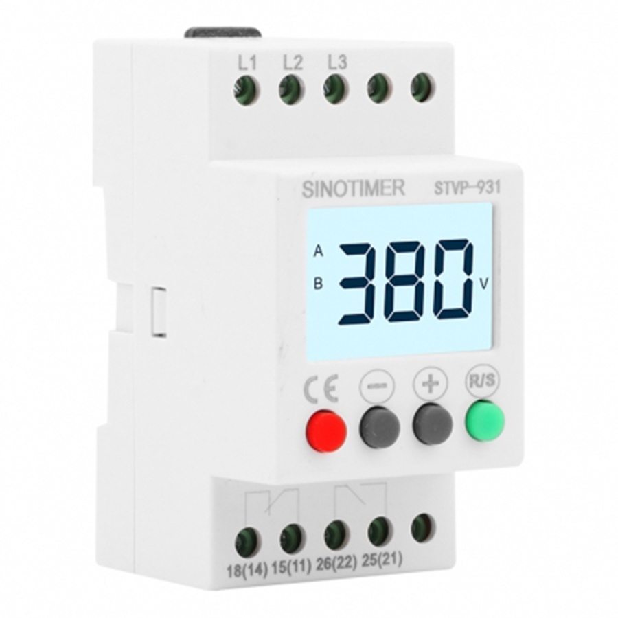 Under Over Voltage Protector 3 Phase Monitor Relay LCD 300-500VAC 50Hz