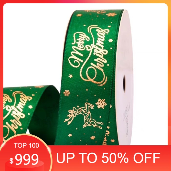 

HADIAH NATAL/DEKORASI NATAL/ Premium pita kado natal 2,5cm ribbon christmas pita merry christmas - Motif A