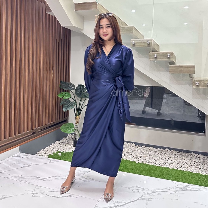 Lebaran Dress Satin Muslim Dress Salsa Long Dress Kondangan Lebaran Satin Silk Premium Wrap Dress Ki