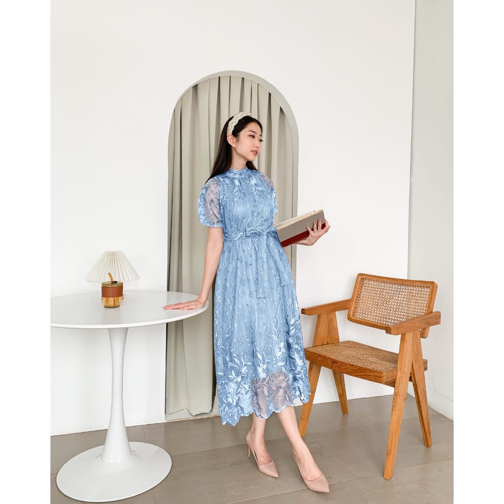 Dress Pesta Kondangan Brokat Tile Elegan Mewah / Midi Dress Annabelle / Gaun pesta model korea / Dre