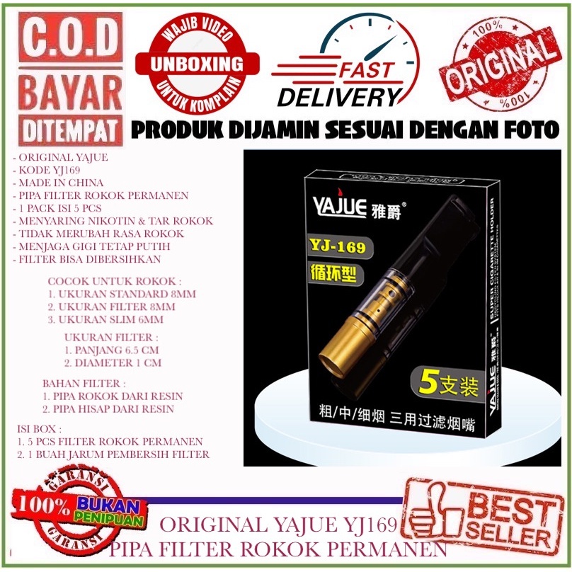 YAJUE YJ169 ISI 5 PCS PIPA FILTER SARINGAN ASAP PERMANEN UKURAN STANDARD 8MM DAN SLIM 6MM