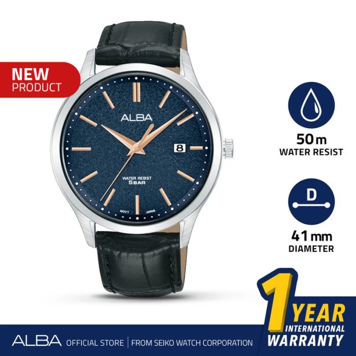 Jam Tangan Pria Alba AS9R37 Kulit Asli Hitam Quartz Original