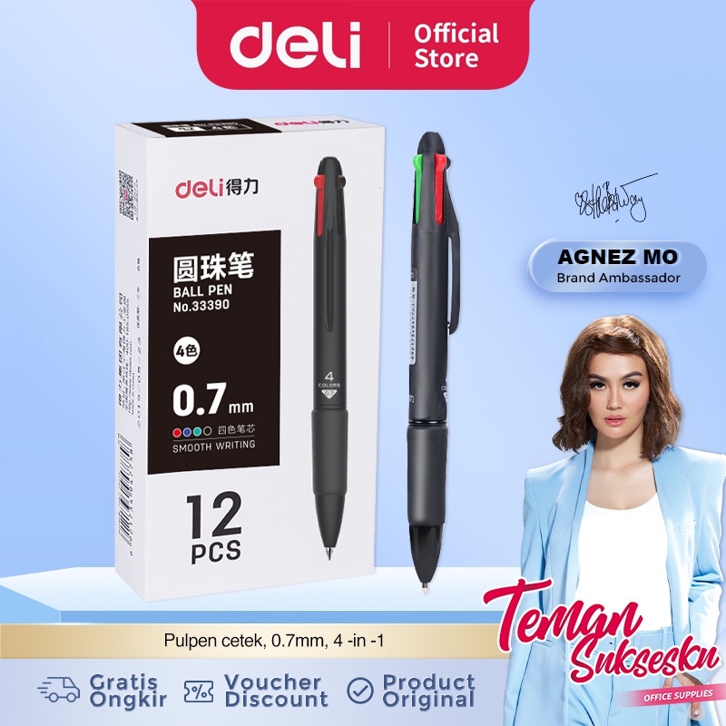 

Deli pulpen cetek warna-warni 4 warna 0.7mm pulpen pelajar multifungsi 33390