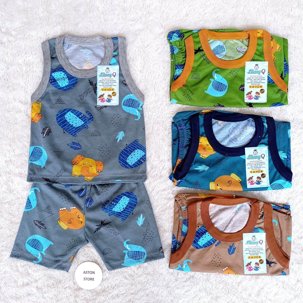 Setelan Baju Oblong Bayi Kaos Lekbong Bayi Singlet Bayi dan Celana Pampers Katun Fullprint Usia 3-18