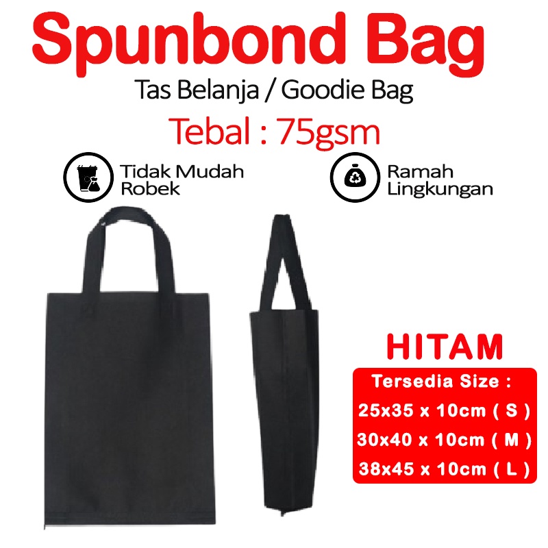 

Spunbond BAG Goodie Bag Tas Belanja Model Tali Handle Kantong Kain - HITAM