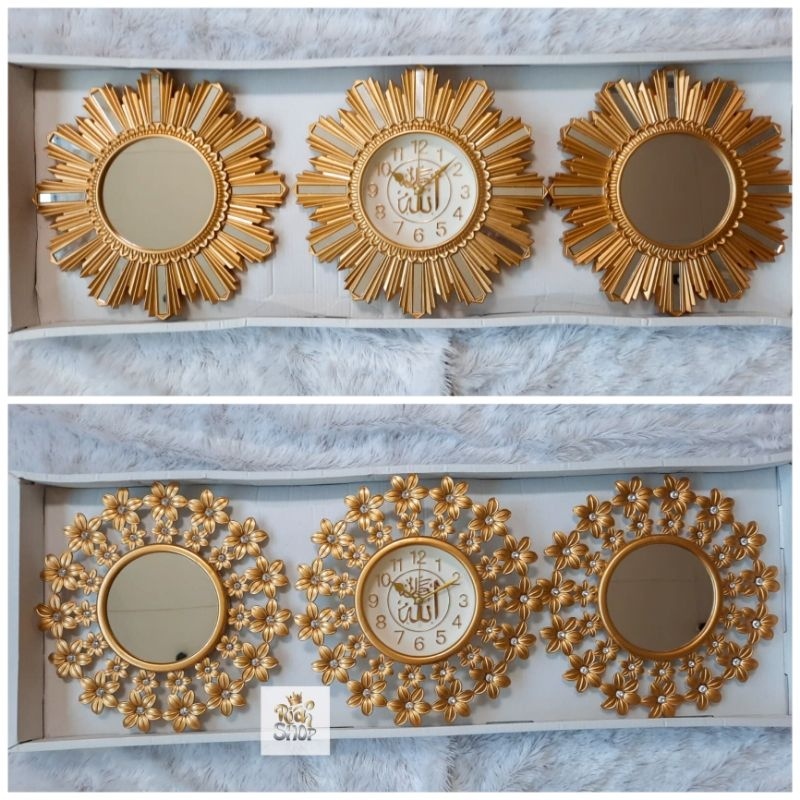 Jam Dinding Cermin Set Isi 3 Wall Decor Mirror
