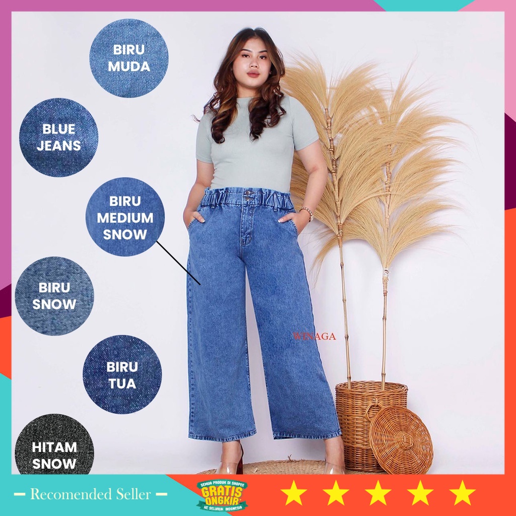 Bawahan Jeans Wanita Denim Murah / WINAGA- HighWaist Kulot Jumbo Ban Karet Kcg 2 Jeans | Kulot Jumbo