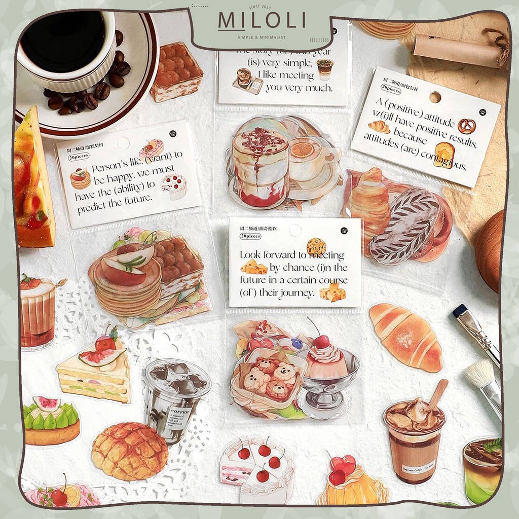 

[MILOLI] 20Pcs STICKER DESSERT CAKE GOURMET PET DIY Diary Jurnal BUJO Planner Deco Stiker Hias - B0443