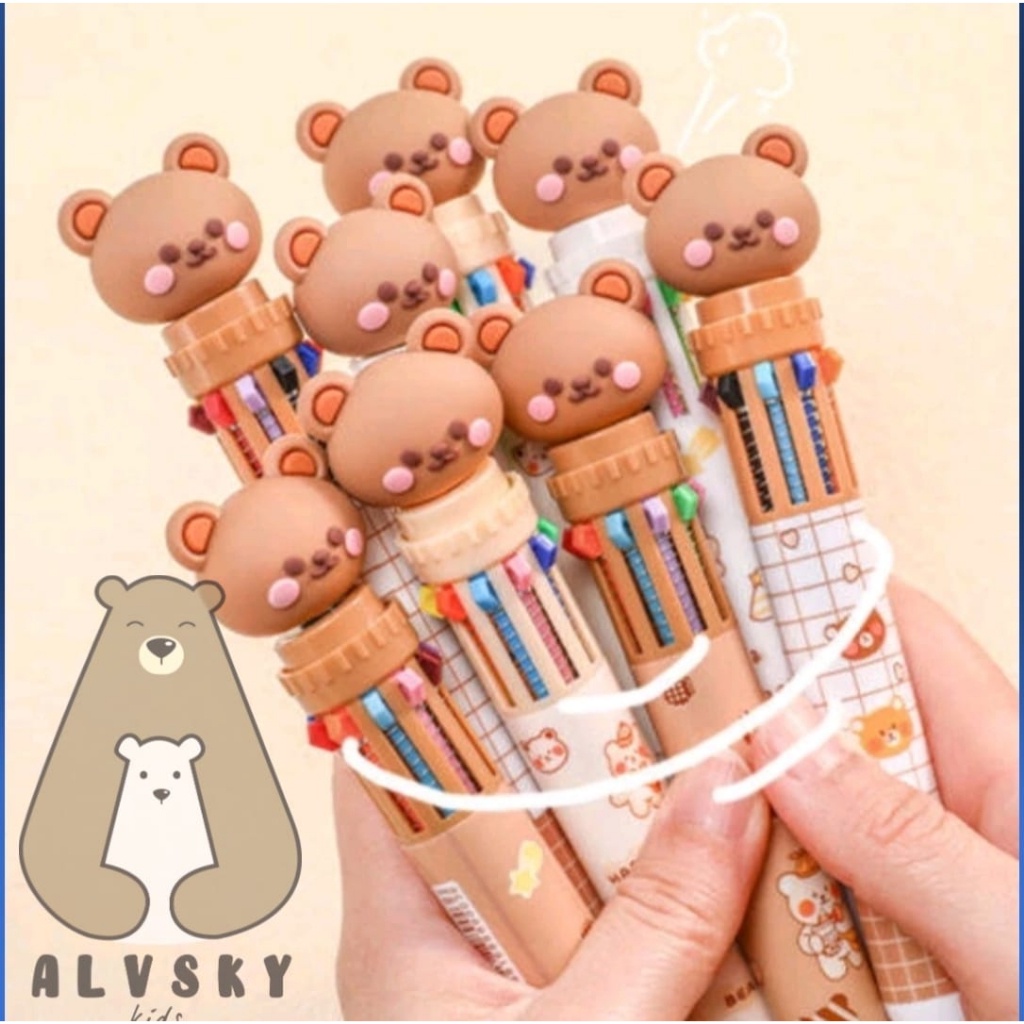 

20. PULPEN 10 WARNA KARAKTER BERUANG LUCU / BOLPOIN 10 WARNA MOTIF TEDDY BEAR