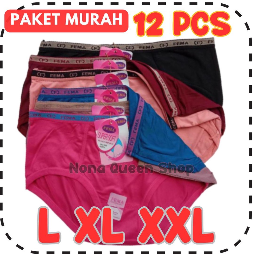 12 PCS Celana Dalam Wanita Fema  393 Grosir