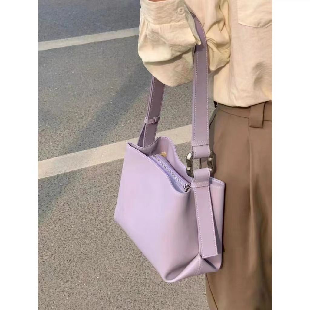 BagTas selempang lembut berwarna ungu lembut untuk wanita musim semi dan musim panas tas jinjing bah