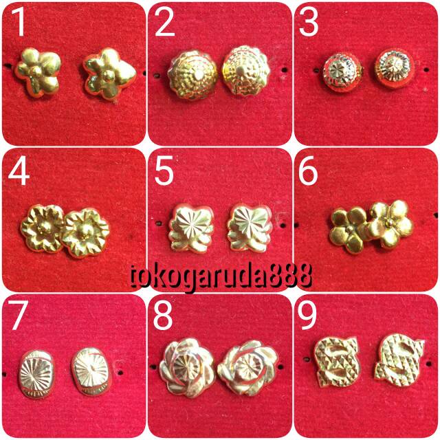 Anting duduk paku cucuk stud anak dan dewasa emas asli kadar 700 70% 22 0.5 0,5 setengah g gr gram b