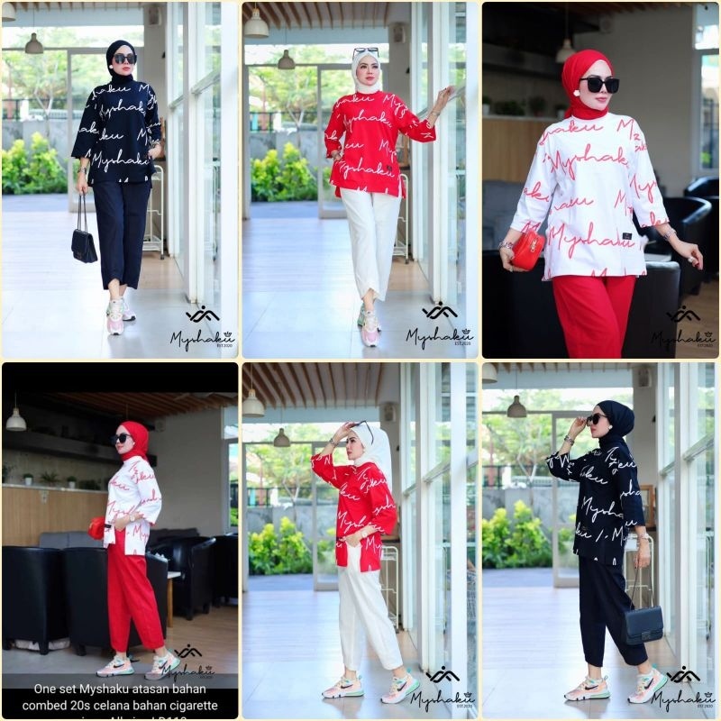 kaos wanita lengan panjang oversize one set myshaku