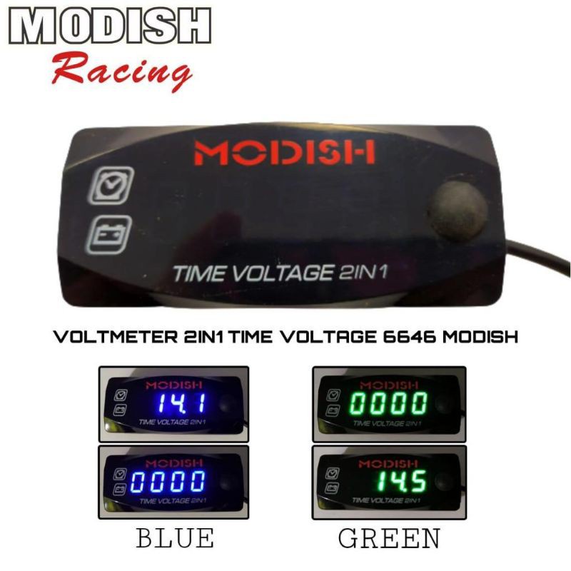 Lampu Ukur Voltmeter + Jam Time Voltige 2in1 Merk Modish Racing Universal CB150R Supra Vario Beat CB