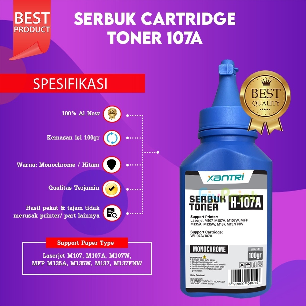 Serbuk Toner Cartridge 107A Refill Printer M107 M107A M107W M135A M135W M137 M137FNW