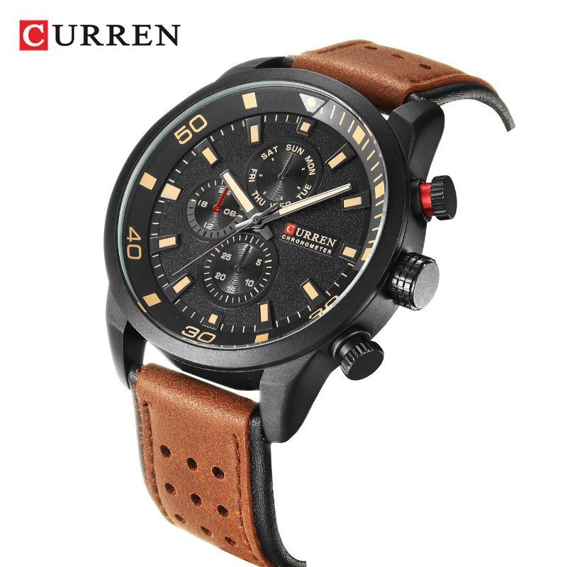 CURREN 8250 Jam Tangan Pria Analog Tali Kulit Chronograph Tidak Aktif CURRENOS /New Update 2025