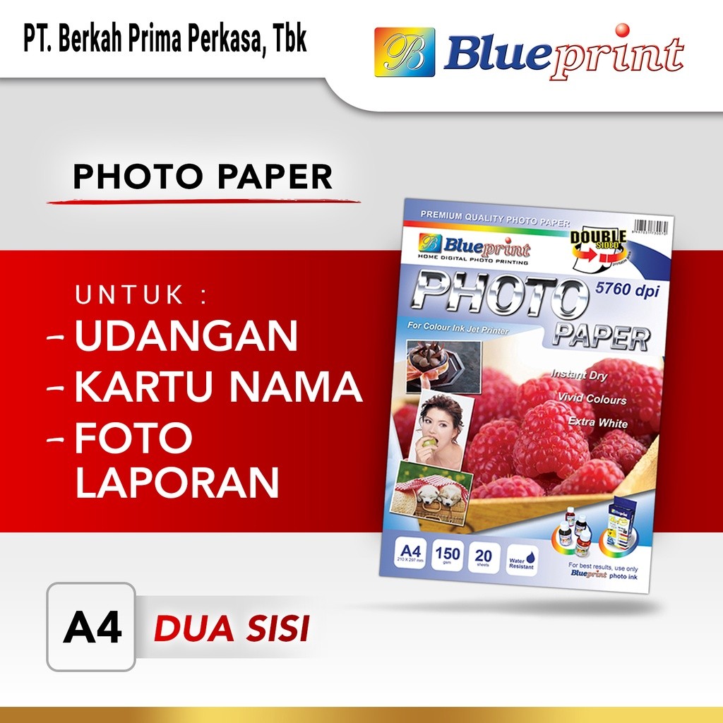 

Kertas Foto Dua Sisi , Double Sided Photo Paper BLUEPRINT A4 150 gsm