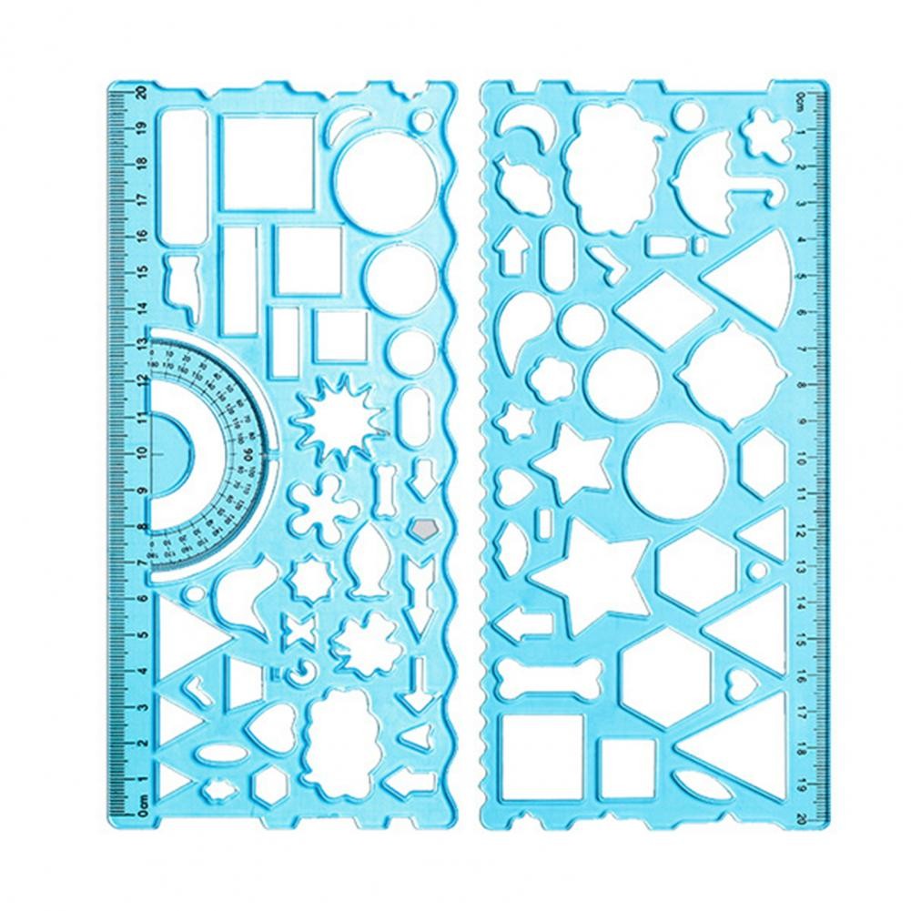 

2Pcs Great Geometry Ruler with Protractor Study School Supplies Multi Shaped Geometric Template Ruler