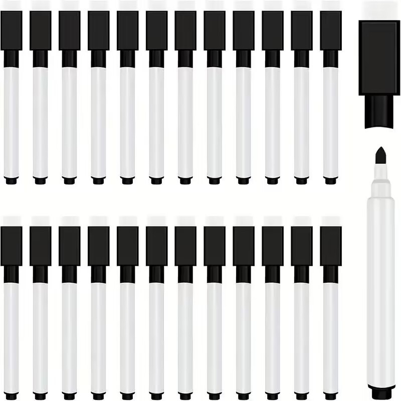 

25Pcs Black Dry Erase Markers with Eraser Cap White Board Mini Dry erase Markers for Office School Supplies