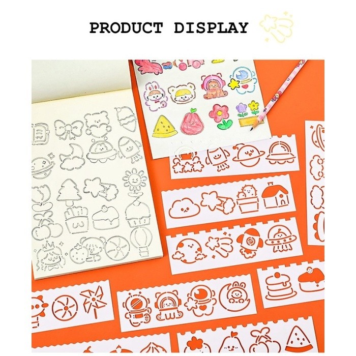

COD / Instan PKU / 4 PCS Kertas jiplak, DIY Kartu jiplak cetakan kartun,Hollow panting template menggambar