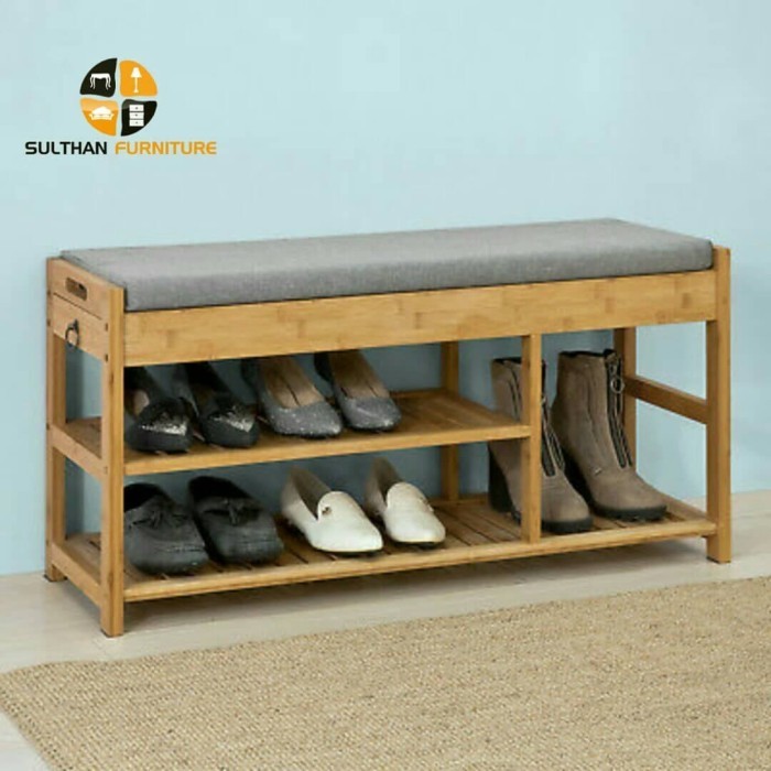 Rak Sepatu Minimalis 2 Laci - Kursi Sofa Kayu Jati - Lemari Sepatu