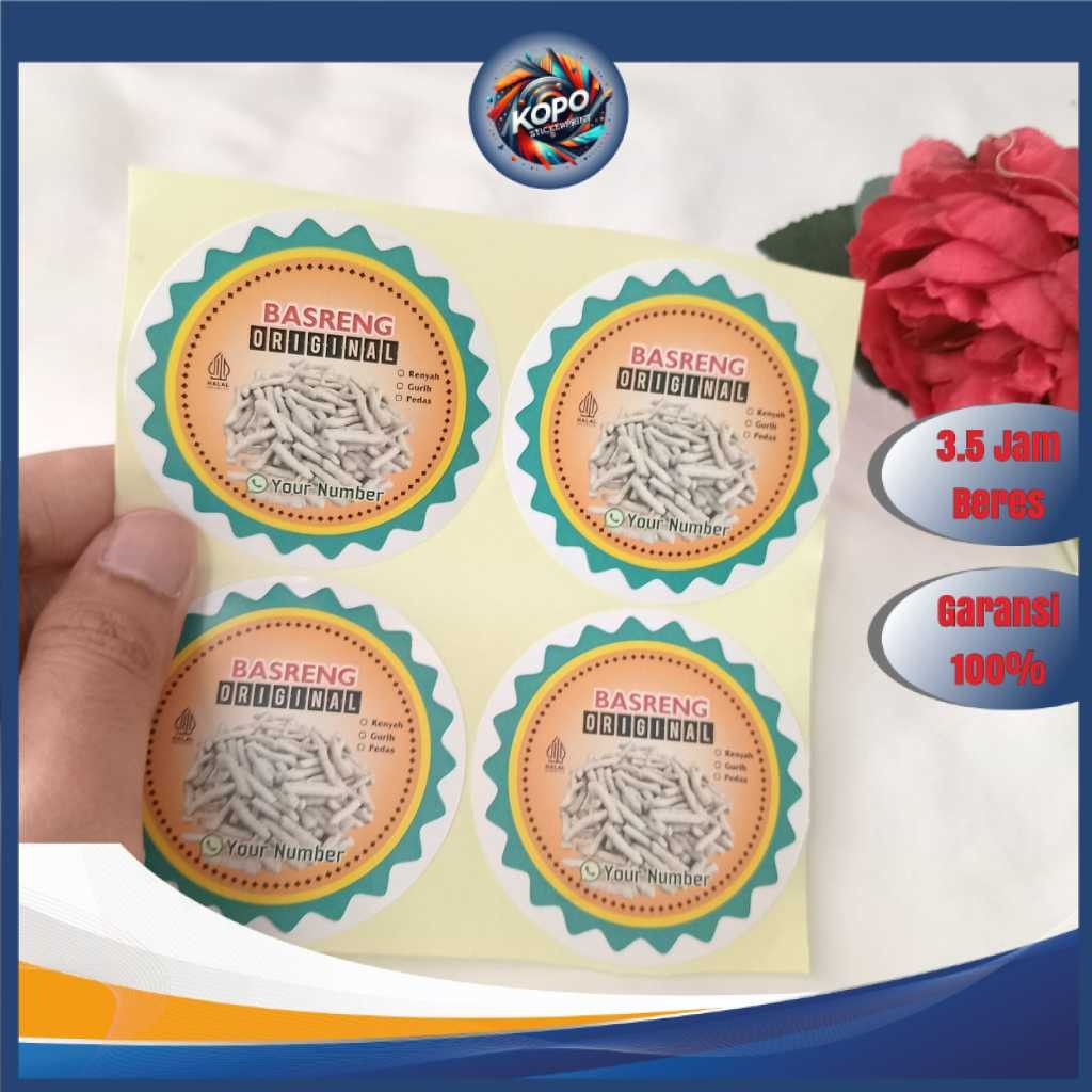

KOPO 2-4 Sticker Makanan Cemilan Basreng Stiker Label Produk Jajanan Bulat Chromo Free Desain