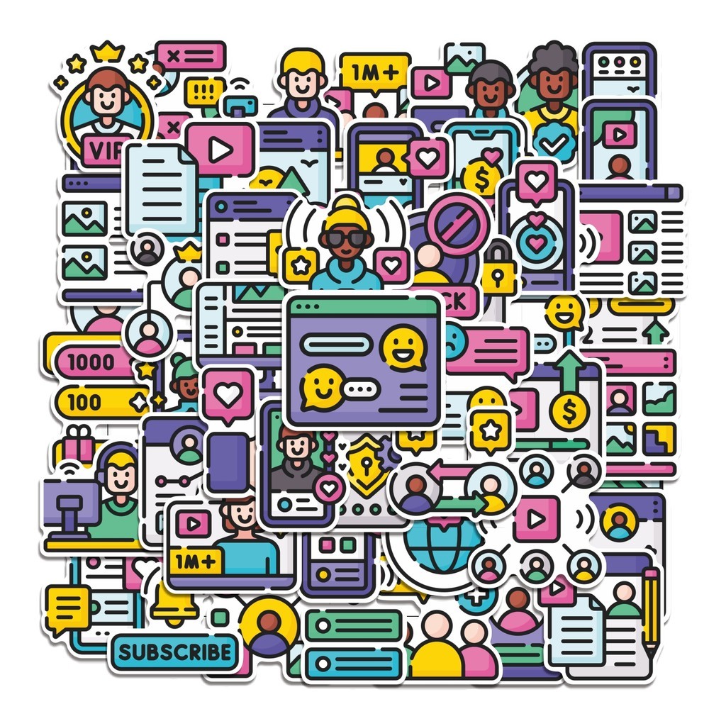 

COD 50 Pcs Stiker Media Social Interface Lucu Anti Air Untuk Dekorasi Notebook Sepeda Skateboard Handphone