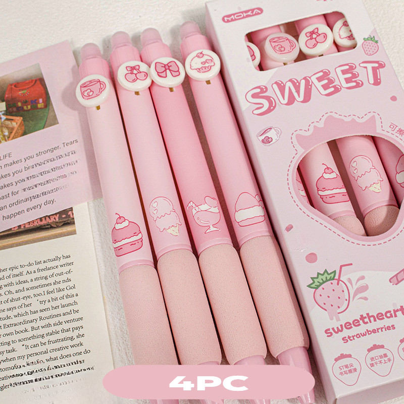 

4pcs Cute Erasable Pen Blue Ink Soft Pen Grip Writing Smooth Quick-Drying Elegant Pens Office Accessories Aesthetic Stationery