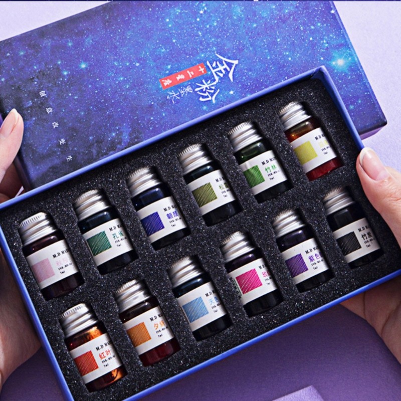 

12 Colors Calligraphy Pen Ink 12 Constellation Ink Gold Powder Glass Dip Pen Inks Fountain Pen Writing Signature