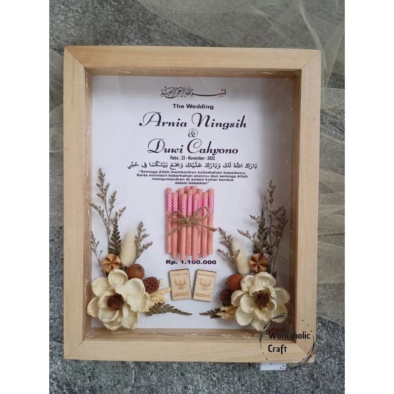 Mahar Uang Pernikahan, pigura mahar 3d/frame mahar kayu Rustic