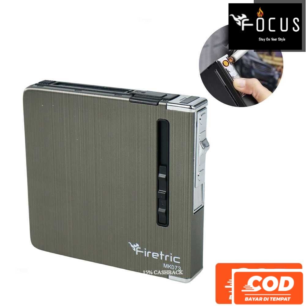 Firetric Kotak Tempat Rokok Aluminium 20 Slot dengan Korek Elektrik/Wadah Rokok Plus Korek