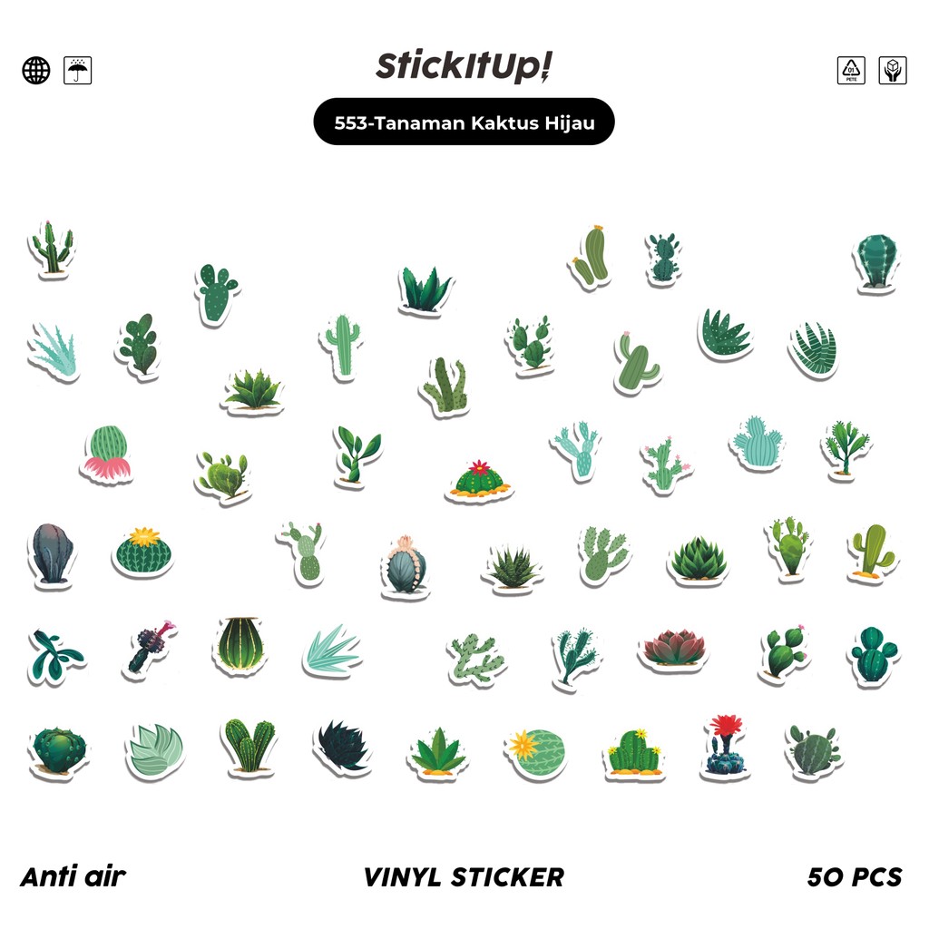 

COD 50 Pcs Stiker Tanaman Kaktus Hijau Lucu Anti Air Untuk Dekorasi Notebook Sepeda Skateboard Handphone