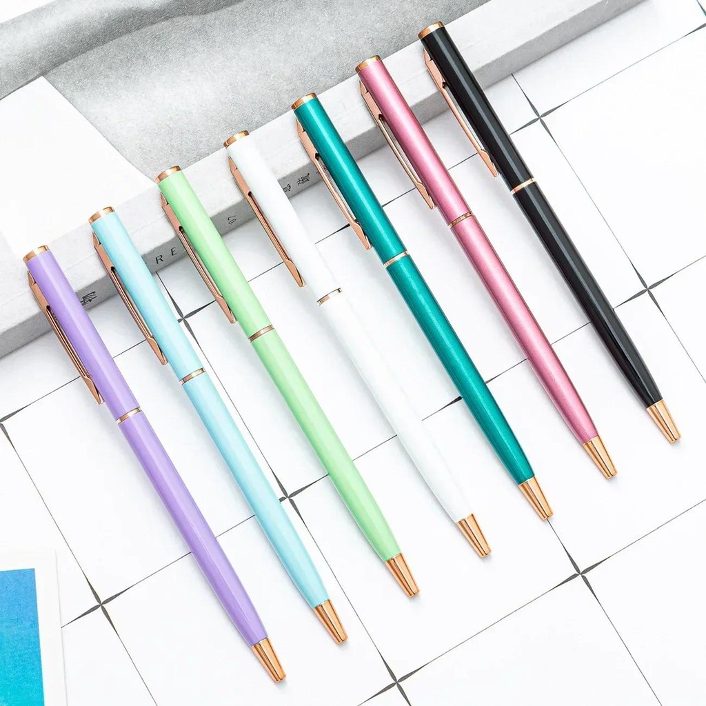 

100 Pcs/lot Colorful Metal Ballpoint Pen Business Metal Rotate Ballpoint Pen Stationery Office Accessories Stationary