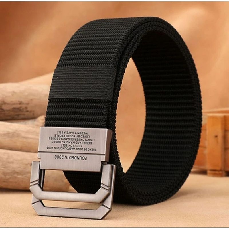 PROMO-sabuk pria model militer doubel ring-ikat pinggang kanvas 125cm kuat kokoh tahan lama