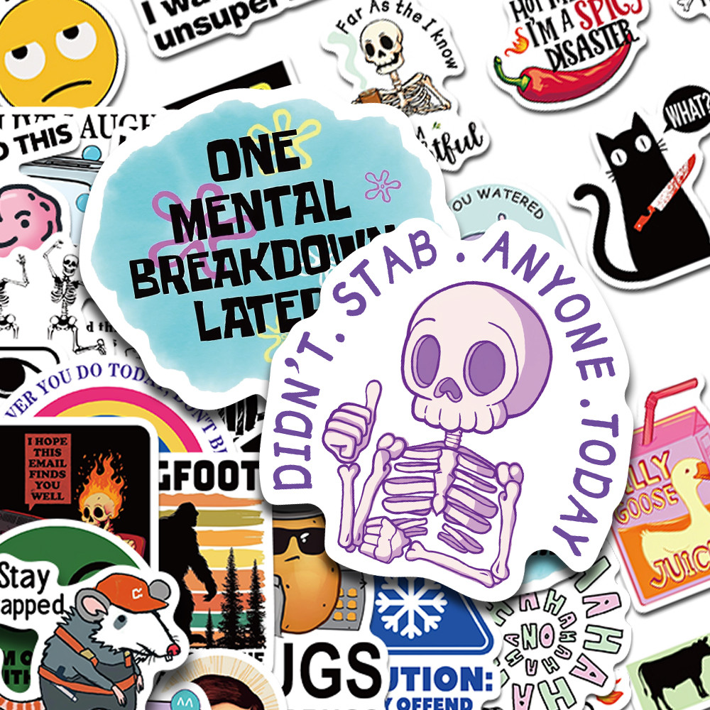 

50/100pcs Cartoon Snarky MEME Stickers Decals For Phone Scrapbook Skateboard Suitcase Refrigerator Graffiti Aesthetic Stickers