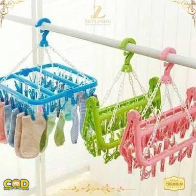 〖ZEY〗 Gantungan Jemuran Serbaguna 32 Jepit - Hanger Kaos Kaki, Celana Dalam, Bra, dan Pakaian Bayi
